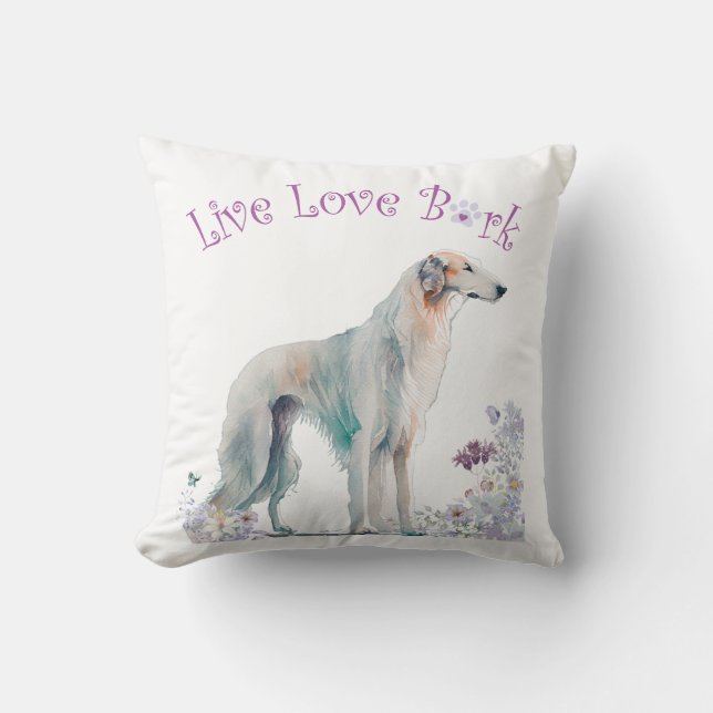Borzoi Hundmamma Blommig Kudde (Framsida)