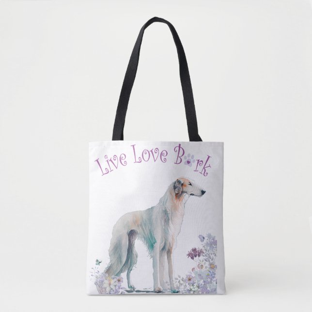 Borzoi Hundmamma Blommig Tygkasse (Framsida)