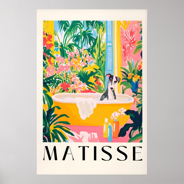 Borzoi i badkar konsttryck i Matisse-stil Hund Poster (Framsidan)