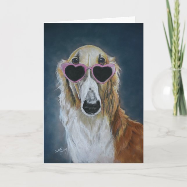 Borzoi i Hund Art Greeting Card Helgkort (Framsida)
