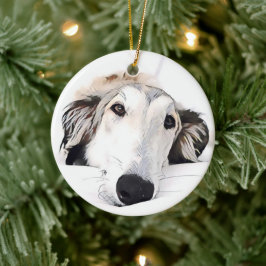Borzoi julgransprydnad keramik