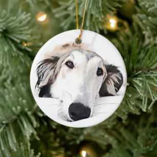 Borzoi julgransprydnad keramik