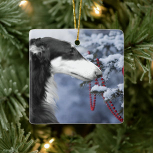 Borzoi julgransprydnad keramik