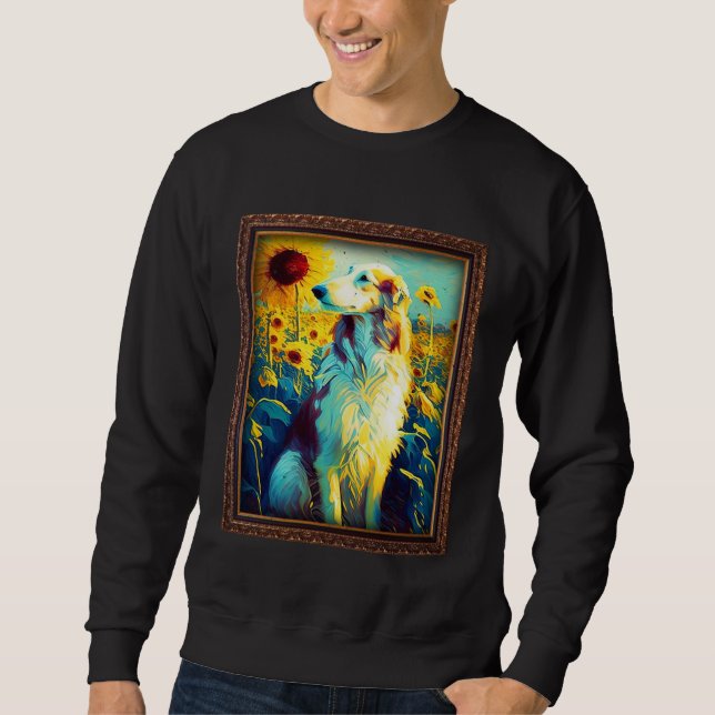 Borzoi Painting Sunflower Flower Mom Women Floral  Lång Ärmad Tröja (Framsida)