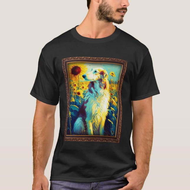 Borzoi Painting Sunflower Flower Mom Women Floral  T Shirt (Framsida)