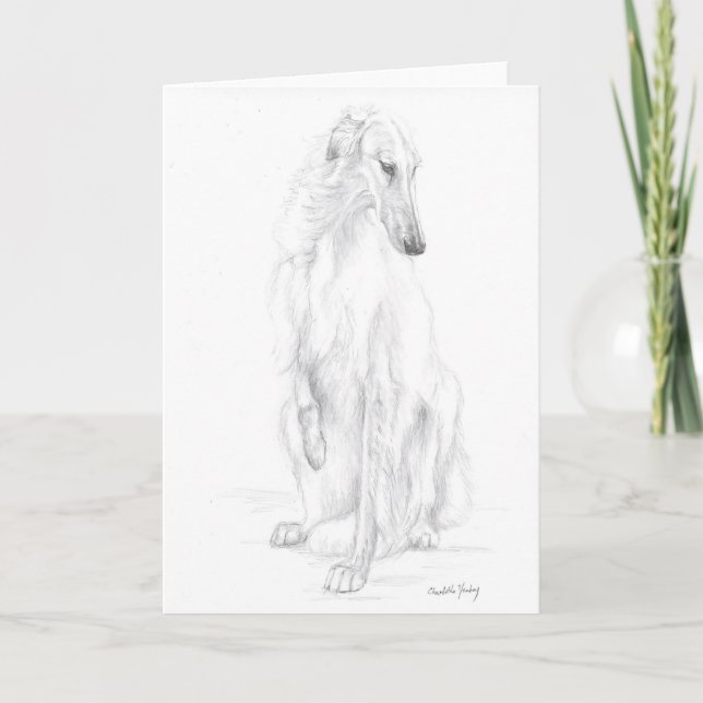 Borzoi Pencil Teckning Hund Art-hälsningskort Kort (Framsida)