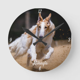 Borzoi Running Round Clock Rund Klocka