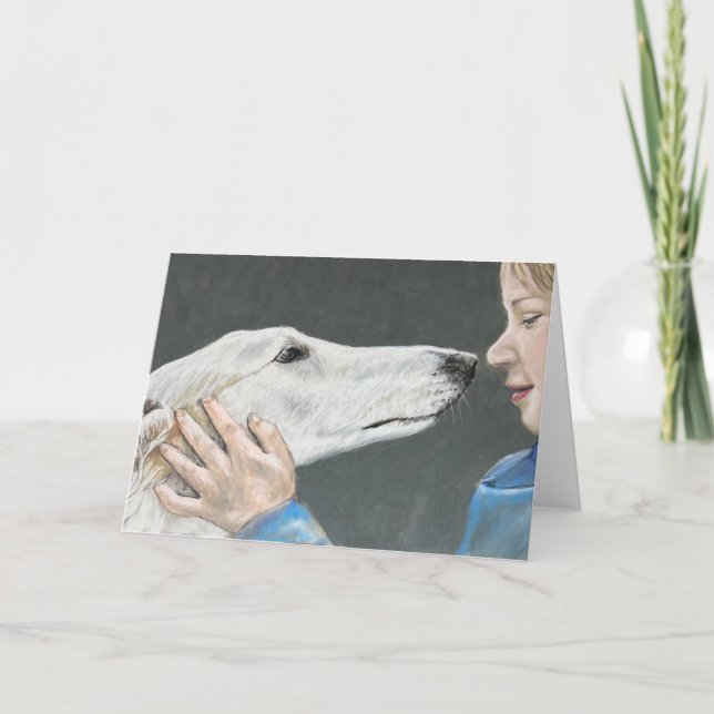 Borzoi Russian Wolfhound & Boy Hund Art Card Tack Kort (Framsida)