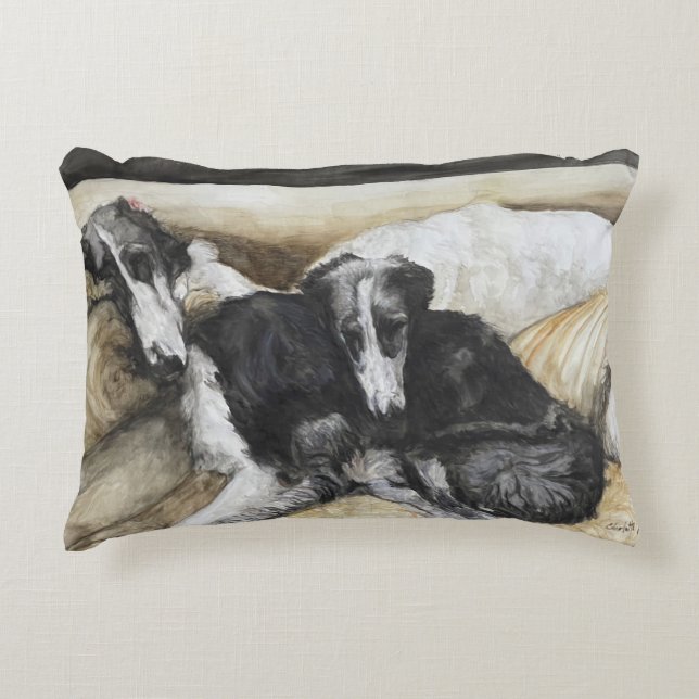 Borzoi Russian Wolfhound Hund Art Pillow Prydnadskudde (Framsidan)