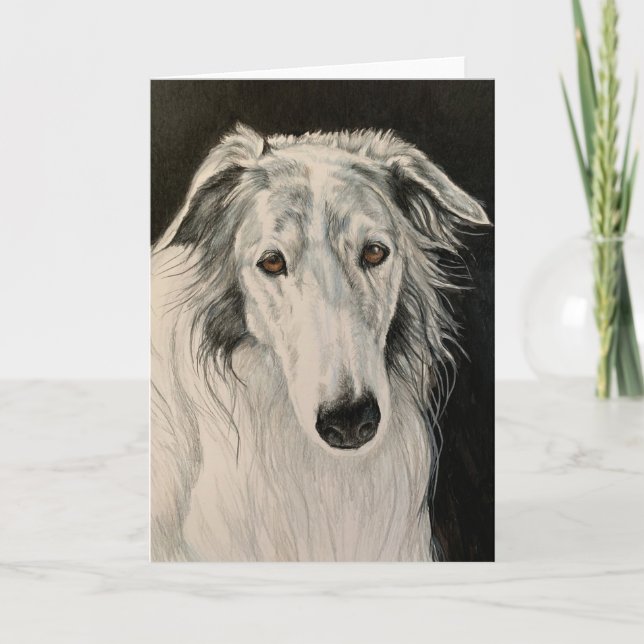 Borzoi Russian Wolfhound Hund Art Porträtt Card Helgkort (Framsida)
