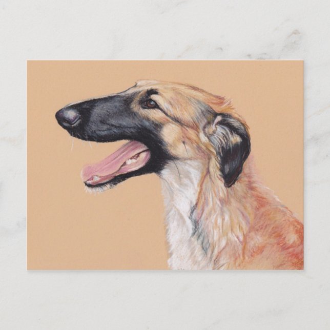 Borzoi Russian Wolfhound Hund Art Postcard Vykort (Framsida)
