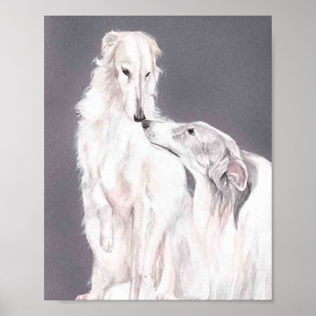 Borzoi Russian Wolfhound Hund Art Poster (Framsidan)