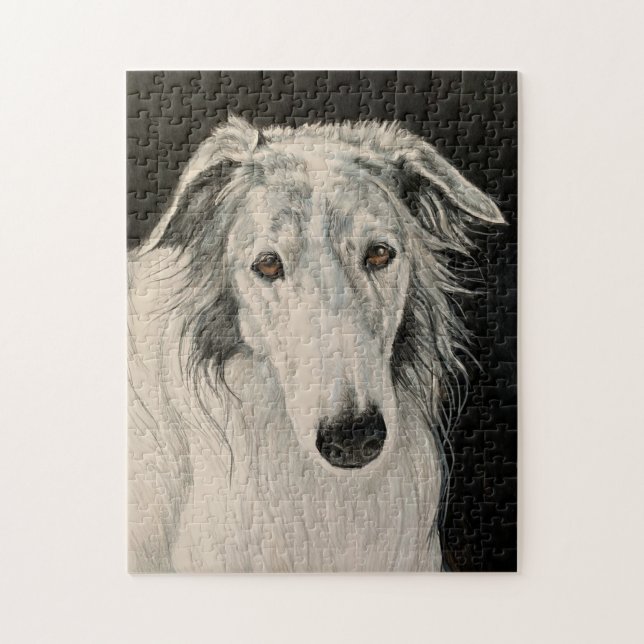Borzoi Russian Wolfhound Porträtt Hund Art Puzzle Pussel (Vertikal)