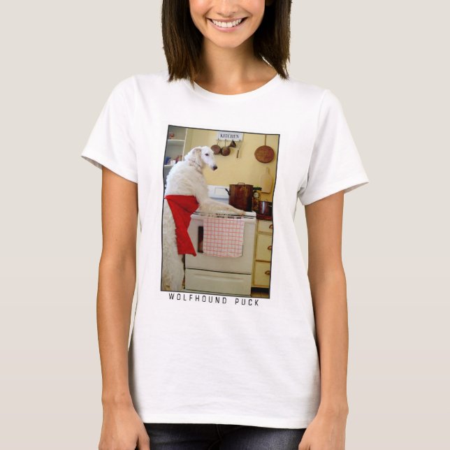 Borzoi Russian Wolfhound "Wolfhound Puck" Hund T Shirt (Framsida)
