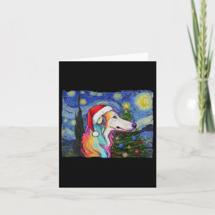 Borzoi Santa Hat jul Starry Night Hund Art Pa Kort