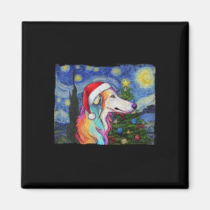 Borzoi Santa Hat jul Starry Night Hund Art Pa Magnet