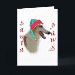 Borzoi Santa Tassar Helgkort<br><div class="desc">Din favoritjultomte hund spelar Jultomten ~ eller Santa Tassar. Den här roligten av AKC hund aveln,  Wire Borzoi,  gör en unik julklapp på ett t-shirt,  prydnadsbrev,  hälsningskort,  mugg,  klistermärke och mycket,  mycket mer!</div>