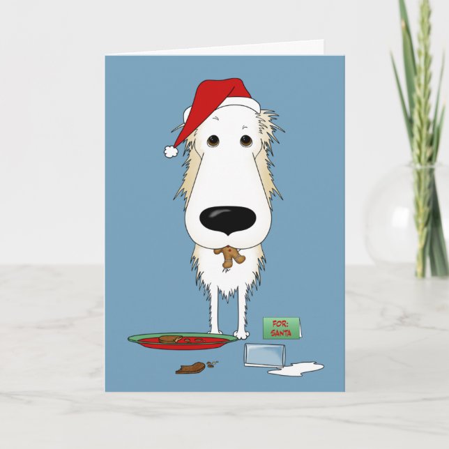 Borzoi Santa's Cookies Helgkort (Framsida)