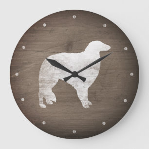 Borzoi Silhouette Rustic Stil Stor Klocka