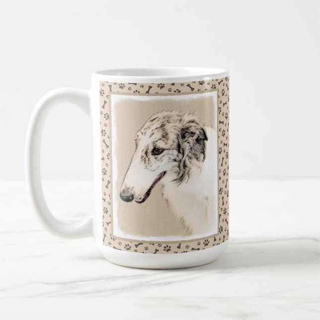 Borzoi (Silver Brindle) målar originalbild Kaffemugg (Vänster)