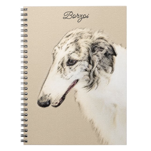 Borzoi (Silver Brindle) målar originalbilder av Hu Anteckningsbok (Framsidan)