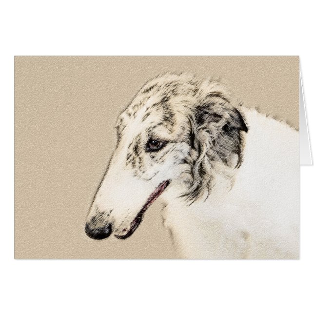 Borzoi (Silver Brindle) målar originalbilder av Hu Hälsningskort (Framsidan Horizontal)
