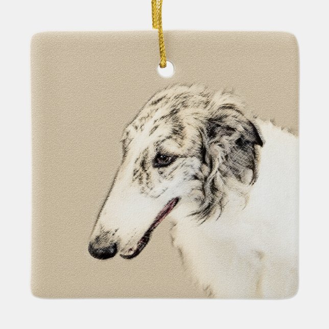 Borzoi (Silver Brindle) målar originalbilder av Hu Julgransprydnad Keramik (Framsida)