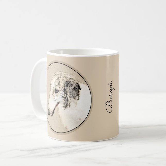 Borzoi (Silver Brindle) målar originalbilder av Hu Kaffemugg (Framsida vänster)