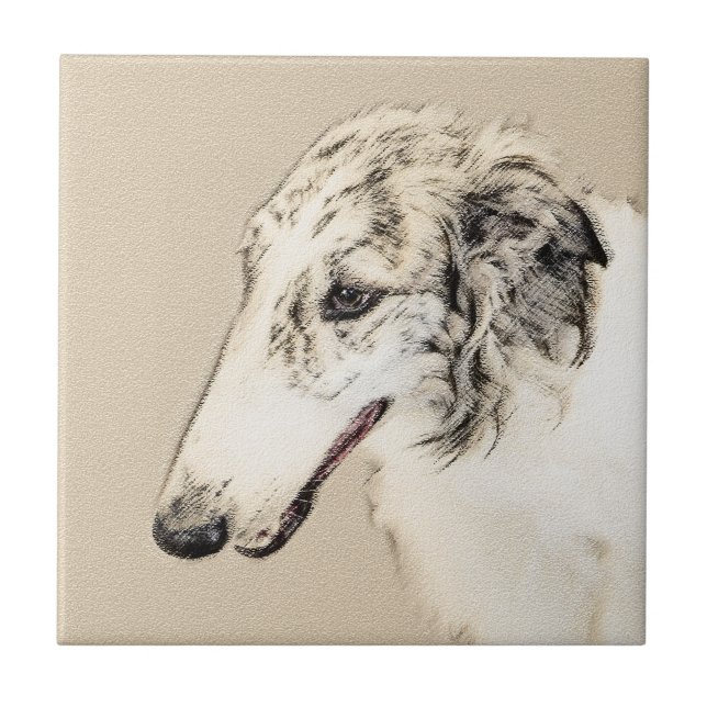 Borzoi (Silver Brindle) målar originalbilder av Hu Kakelplatta (Framsidan)