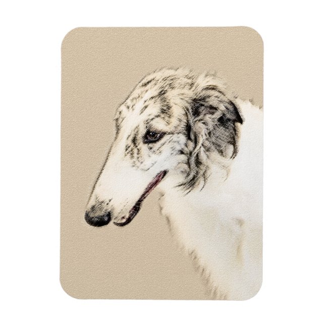 Borzoi (Silver Brindle) målar originalbilder av Hu Magnet (Vertikal)