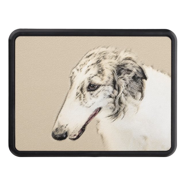 Borzoi (Silver Brindle) målar originalbilder av Hu Skydd För Dragkrok (Framsidan)