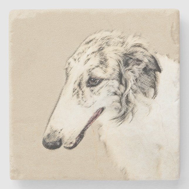 Borzoi (Silver Brindle) målar originalbilder av Hu Stenunderlägg (Framsidan)