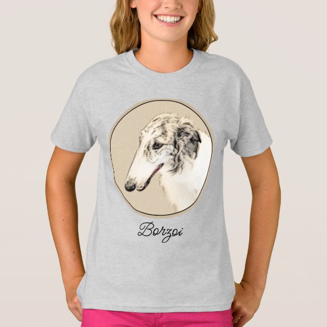 Borzoi (Silver Brindle) målar originalbilder av Hu T Shirt (Framsida)