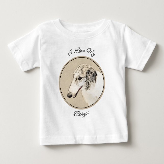 Borzoi (Silver Brindle) målar originalbilder av Hu T Shirt (Framsida)