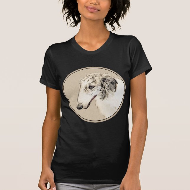 Borzoi (Silver Brindle) målar originalbilder av Hu T Shirt (Framsida)