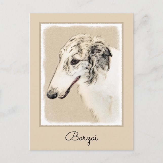 Borzoi (Silver Brindle) målar originalbilder av Hu Vykort (Framsida)