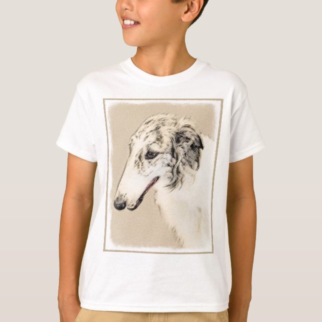 Borzoi (Silver Brindle) Målning Original Hund Kons T Shirt (Framsida)