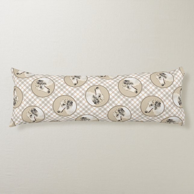 Borzoi Silver Brindle Painting Wolfhound Hund Art Kroppskudde (Framsidan)