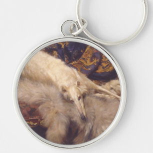 Borzoi som varar slö nyckelringen rund silverfärgad nyckelring