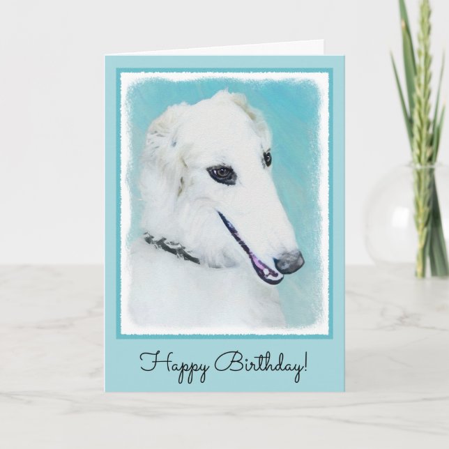 Borzoi (vit) - Cute Original Hund Art Kort (Framsida)