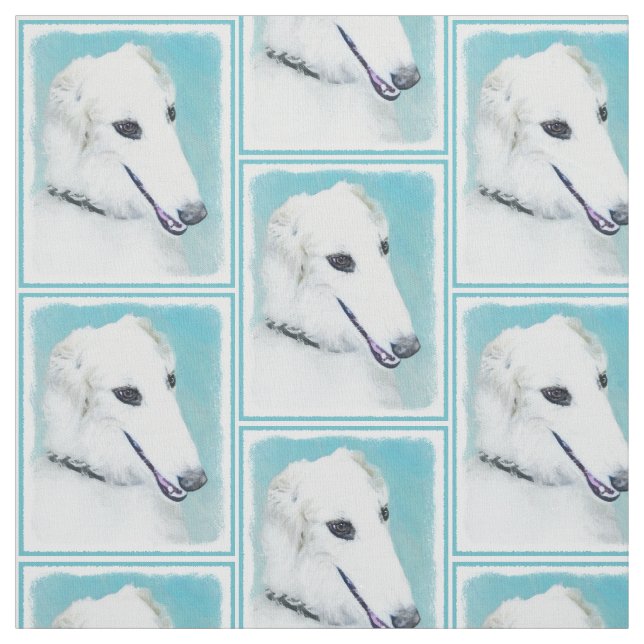 Borzoi (vit) - Cute Original Hund Art Tyg (Provkarta)