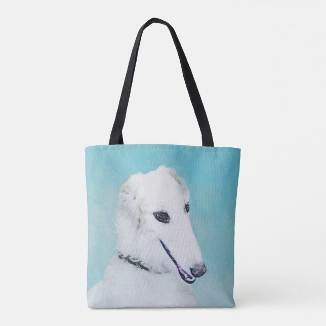 Borzoi (vit) - Cute Original Hund Art Tygkasse (Baksida)
