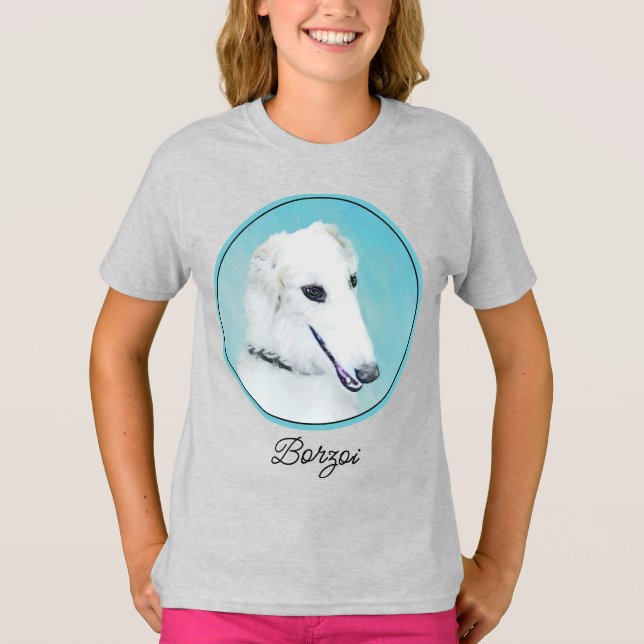 Borzoi (vit) färg - Cute Original Hund Art T- T Shirt (Framsida)