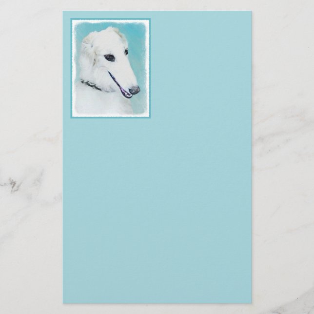 Borzoi (vit) målning - Cute Original Hund Art (Framsida)