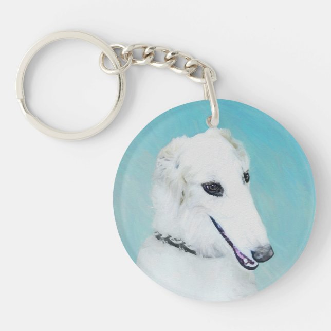 Borzoi (vit) målning - Cute Original Hund Art (Framsidan)