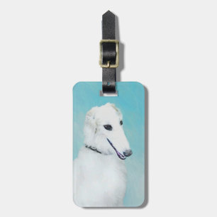 Borzoi (vit) målning - Cute Original Hund Art Bagagebricka