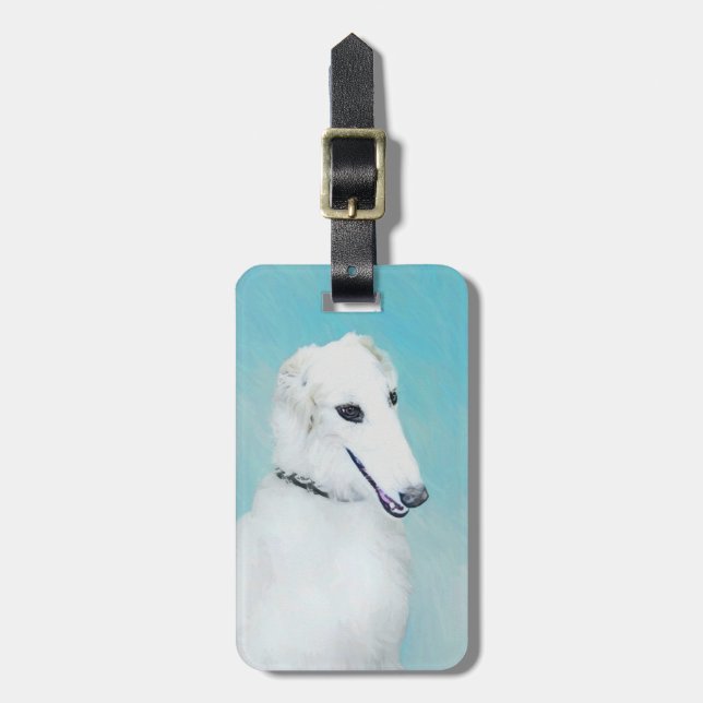 Borzoi (vit) målning - Cute Original Hund Art Bagagebricka (Vertikal Framsida)