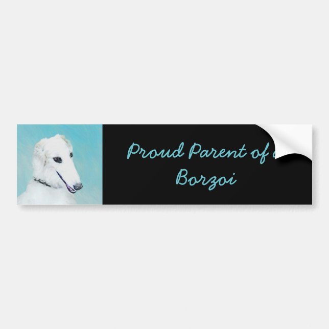Borzoi (vit) målning - Cute Original Hund Art Bildekal (Framsidan)