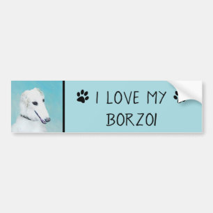 Borzoi (vit) målning - Cute Original Hund Art Bildekal
