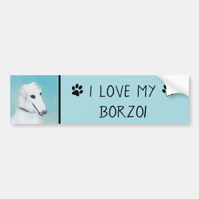 Borzoi (vit) målning - Cute Original Hund Art Bildekal (Framsidan)